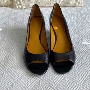 Nine West peep toe black wedges